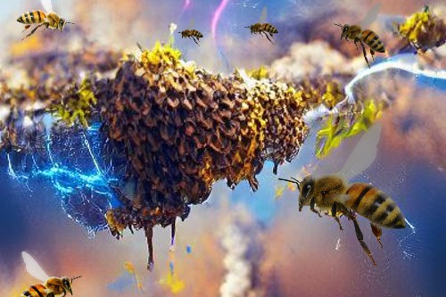 AI rendered image of honeybee swarm and atmospheric electricity